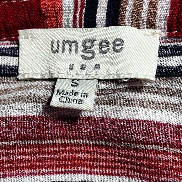 Umgee | Red Multi Stripe Hi-Lo V-Neck Top, Small - Picture 5 of 6